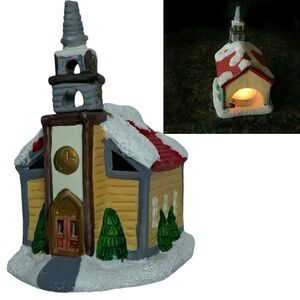 Vintage Village Church Candle Holder Tea Light Porcelain Pierced Cut Outs 3 in